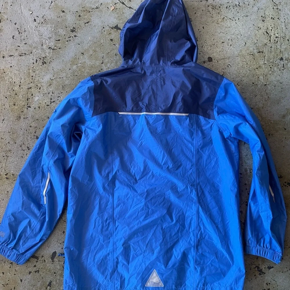 L.L.Bean Kids Trail Model Colorblock Hooded Rain Jacket in Blue/Gray Size Large